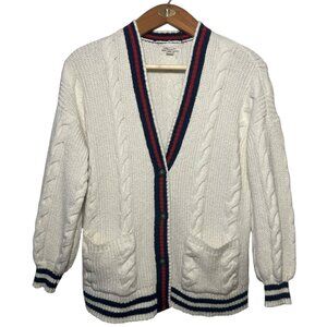 AEO Preppy Varsity Academia Men's Cardigan Equestrian White Cable Knit Money M